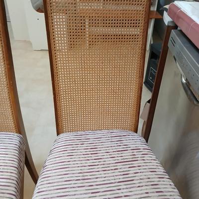Set of 3 Vintage Cane-Back Dining Chairs with Upholstered Seats