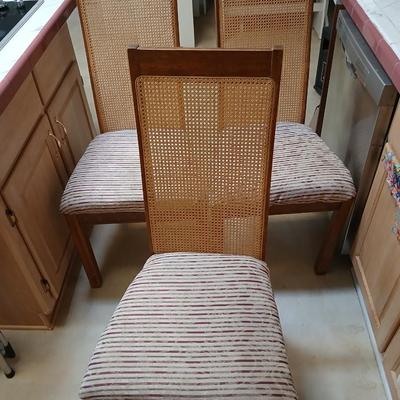 Set of 3 Vintage Cane-Back Dining Chairs with Upholstered Seats