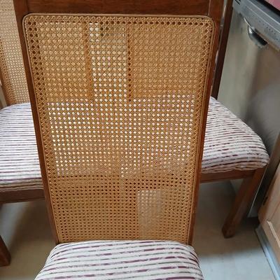 Set of 3 Vintage Cane-Back Dining Chairs with Upholstered Seats