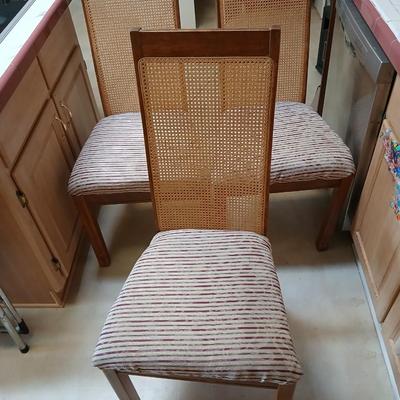 Set of 3 Vintage Cane-Back Dining Chairs with Upholstered Seats