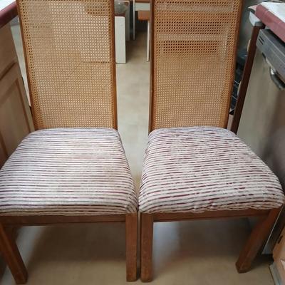 Set of 3 Vintage Cane-Back Dining Chairs with Upholstered Seats
