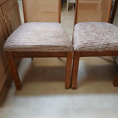 Set of 3 Vintage Cane-Back Dining Chairs with Upholstered Seats