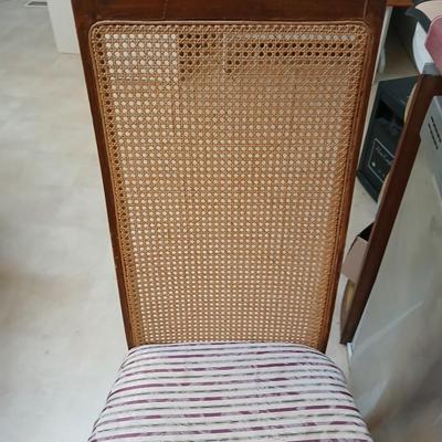 Set of 3 Vintage Cane-Back Dining Chairs with Upholstered Seats