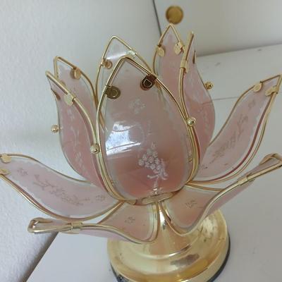Vintage Lotus Flower Touch Lamp – Pink Frosted Glass & Gold Tone Base