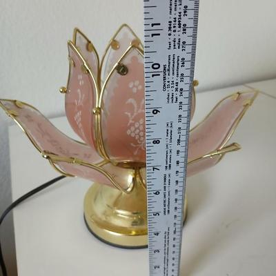 Vintage Lotus Flower Touch Lamp – Pink Frosted Glass & Gold Tone Base