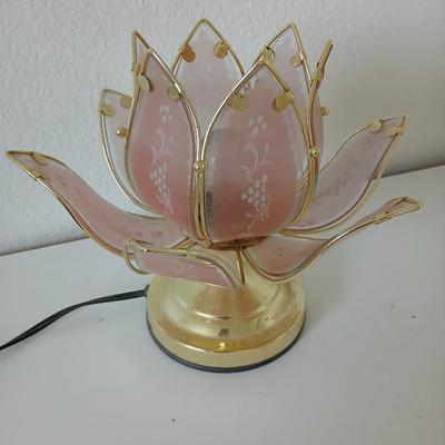 Vintage Lotus Flower Touch Lamp – Pink Frosted Glass & Gold Tone Base