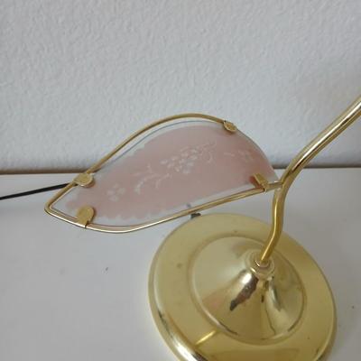 Vintage Tulip Flower Touch Lamp – Pink Frosted Glass with Leaf Accents