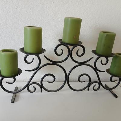 Metal Scrollwork Candle Holder & Farmhouse Pig Planter