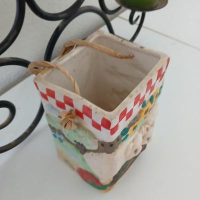 Metal Scrollwork Candle Holder & Farmhouse Pig Planter