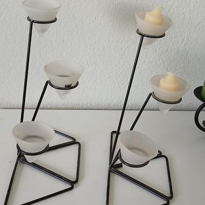 Party Lite Modern Metal Candle Holder Lot with Extra Party lite Votives