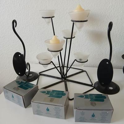 Party Lite Modern Metal Candle Holder Lot with Extra Party lite Votives