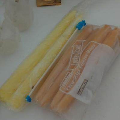 Frosted Glass Candleholder & Vase Lot with Candles