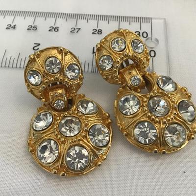Gorgeous Vintage Door Knocker Rhinestone Earrings. Numbered