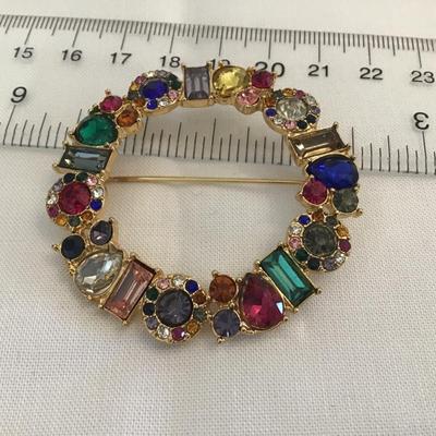 Crystal Circular Rainbow Brooch