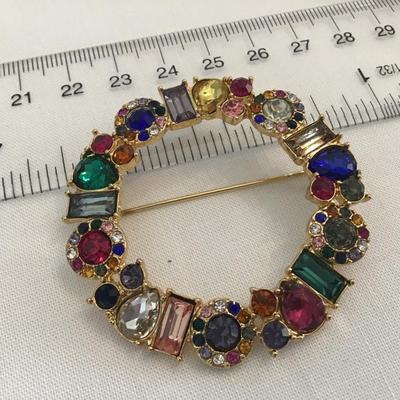 Crystal Circular Rainbow Brooch
