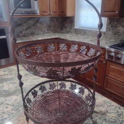 Decorative Two-Tier Wire and Wicker Basket