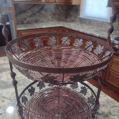 Decorative Two-Tier Wire and Wicker Basket