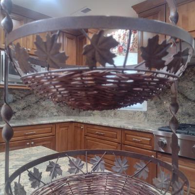 Decorative Two-Tier Wire and Wicker Basket