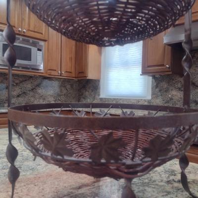 Decorative Two-Tier Wire and Wicker Basket