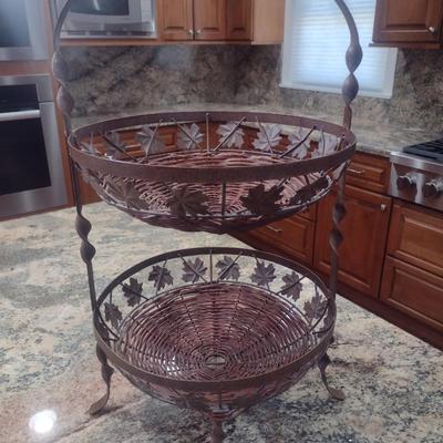 Decorative Two-Tier Wire and Wicker Basket