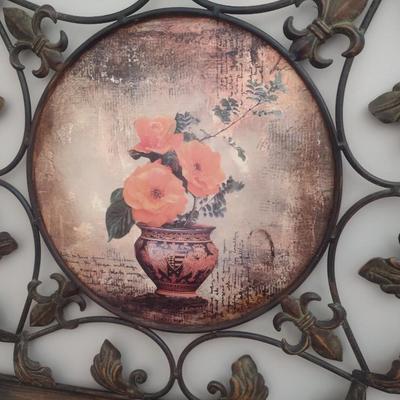 Large Metal Wall Art Panel Floral Centerpiece Theme