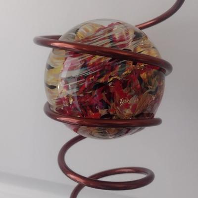 Artisan Copper Spinning Tail with Mouth Blown Gazing Ball by California Artist Jeff Price