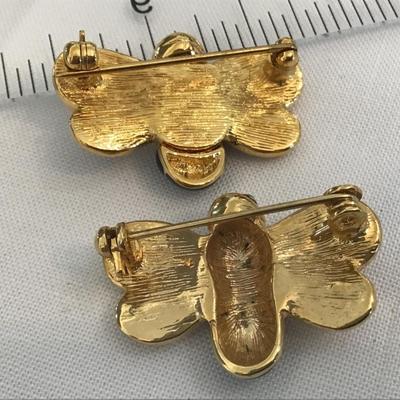 2 Rhinestone Bumblebee Broochs Vintage