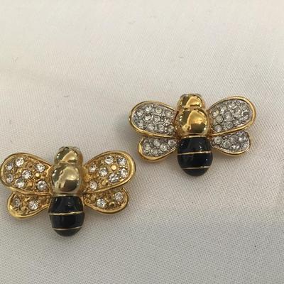 2 Rhinestone Bumblebee Broochs Vintage