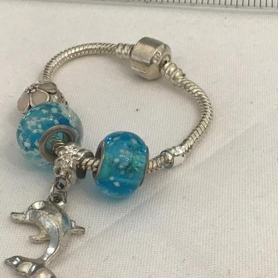 925 Bracelet With Glass Charms