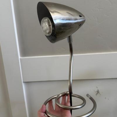 Vintage Mid Century Chrome Conical Adjustable Desk Lamp w/Squiggle Swirl Base