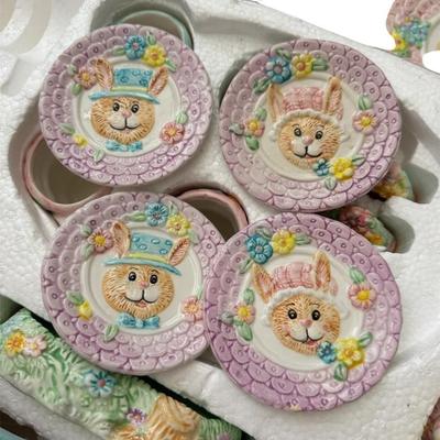 Complete 24 Piece Set - Vintage 1994 Mercuries "Bunnies in the Garden" - Easter Child's Tea Set Porcelain Tea Party,...