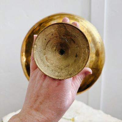 Vintage Brass Pedestal Serving Tray Fruit Dish Trinket Holder Made in Taiwan