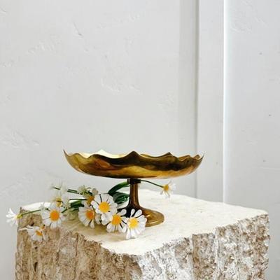 Vintage Brass Pedestal Serving Tray Fruit Dish Trinket Holder Made in Taiwan