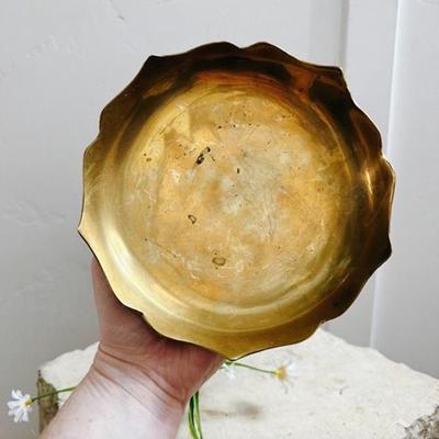 Vintage Brass Pedestal Serving Tray Fruit Dish Trinket Holder Made in Taiwan