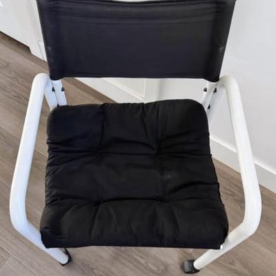 Vintage Postmodern White Powder Coated Tubular Sling Chair Desk Office w/Black Upholstery & Black Casters