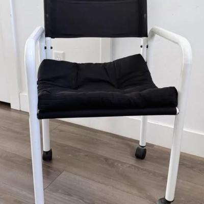 Vintage Postmodern White Powder Coated Tubular Sling Chair Desk Office w/Black Upholstery & Black Casters