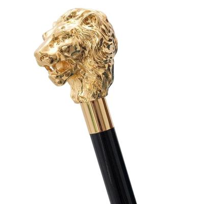 36" Golden Lion Head Two-Fold Walking Stick - Wooden Walking Stick Foldable Cane