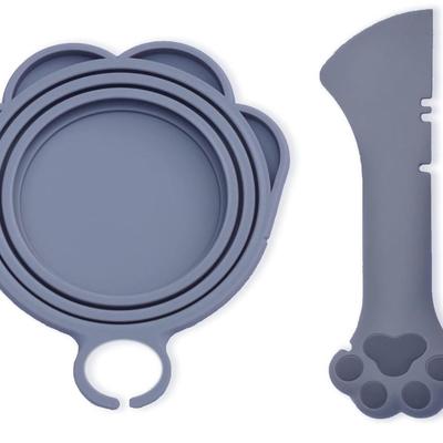 Meow&Woof Cover for Pet Can Food/Cat Wet Food Spoon/Lid for Dog Cans/Cute Paw Shape One Lid One Spoon Pack (Gray)