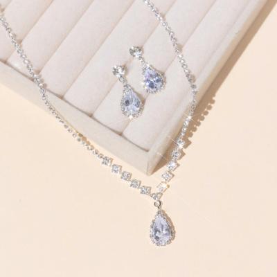 3-Piece Shining Cubic Zirconia Wedding/Prom Earrings/Necklace Jewelry Set (1 necklace, 2 earrings)