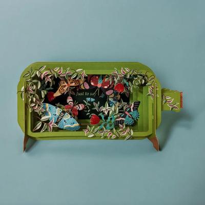 3D Flowers & Butterflies "Just to Say" Message in a Bottle 3D Pop Up Card by Blue Bird Cards
