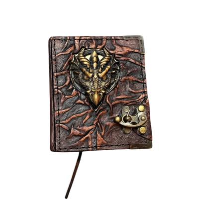 Handmade Leather Steampunk Vintage Inspired Diary Handbook Journal Book of Spells w/Metal Dragon Motif Game of Thrones w/Hook & Eye...