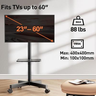 Rolling TV Stand for 23-60 Inch LED Flat Screen/Curved TVs up to 88lbs, Mobile TV Stand Wheels with Height Adjustable Portable Rolling TV...