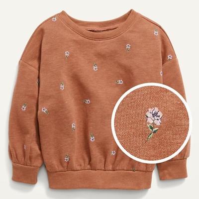 Size 4T - Old Navy Drop-Shoulder Fleece Sweatshirt in Brown Ditsy Floral