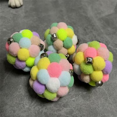 Cat Toy Pompoms Balls w/Bell - Colorful Soft Fuzzy Balls for Cats Plush Balls w/Interactive Fun Sound Chewing Toys Interactive Cat Toys...