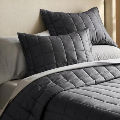 Quince Full/Queen Bamboo Box Quilt Set in Charcoal Gray - Quilt & 2 Pillow Shams