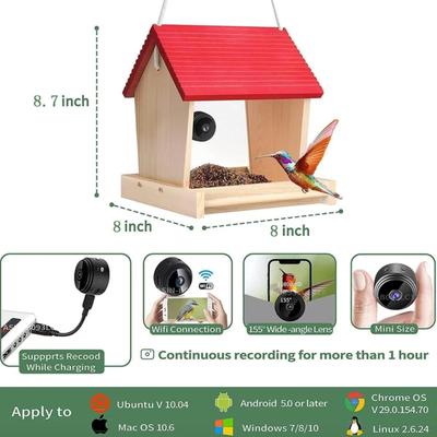 Large Handmade Bird Feeder with Wireless 1080P Camera, HD AI WiFi Camera, Window Handmade Wooden House for Outside