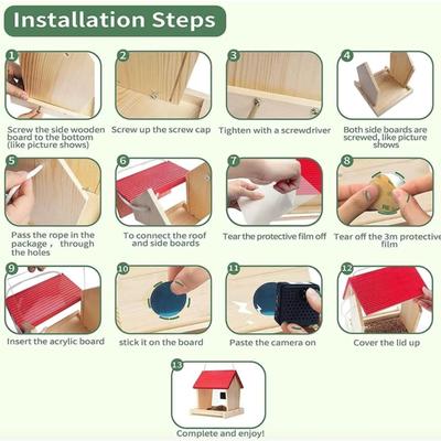 Large Handmade Bird Feeder with Wireless 1080P Camera, HD AI WiFi Camera, Window Handmade Wooden House for Outside