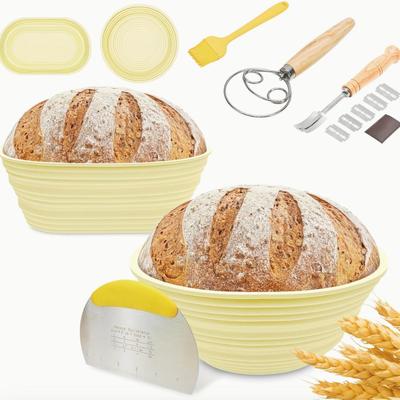 Silicone Banneton Bread Proofing Baskets Set of 2, 9 Inch Round & 10 Inch Oval Foldable Sourdough Baking Basket Supplies, Complete...