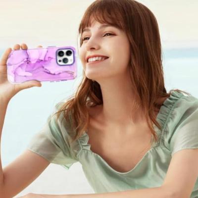 iPhone 12 Pro Max 6.7" Case in Purple Marble (Military Drop Protection) with Screen Protector - Full Body Rugged Shockproof Slim...