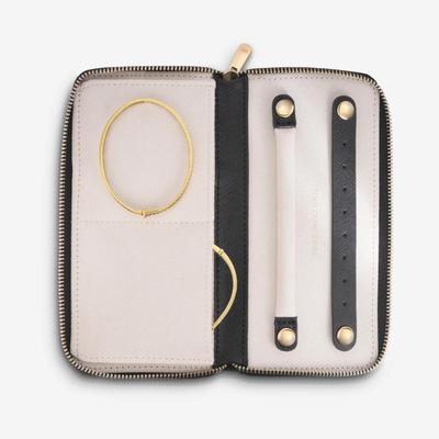 Ring Concierge Leather Travel Portfolio w/Anti Tarnish Suede Interior, Ring Bars, Necklace Loops, Split Pocket & Zip Closure